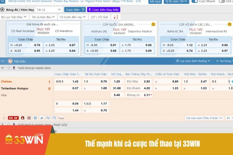 Thế mạnh khi cá cược thể thao tại 33WIN