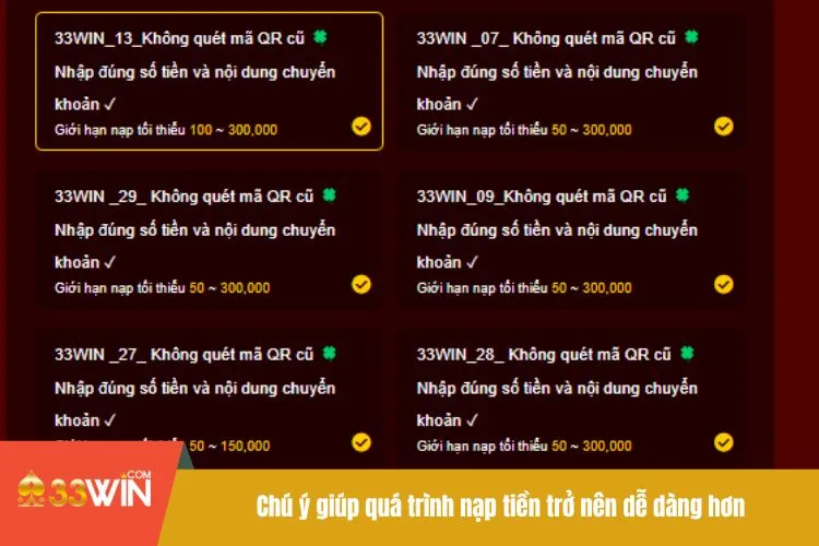 Chú ý giúp quá trình nạp tiền trở nên dễ dàng hơn